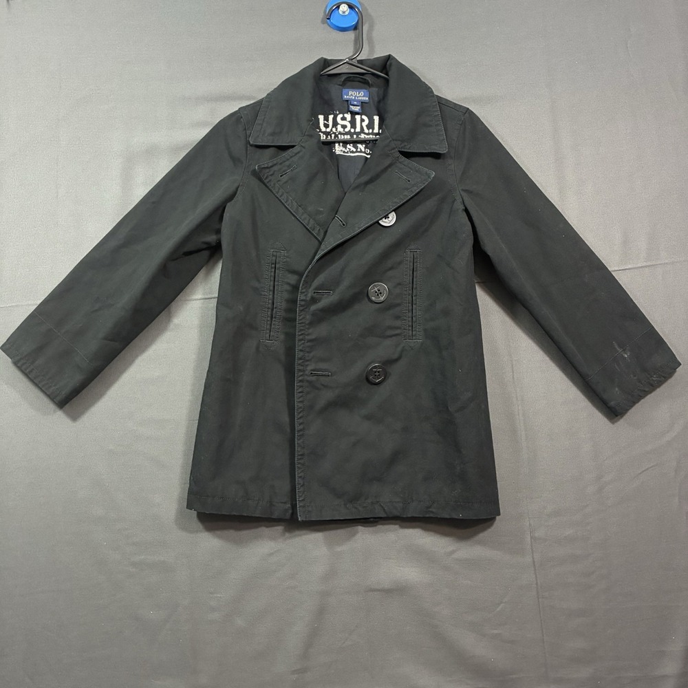 Polo Ralph Lauren Black Peacoat Jacket Size 10 Anchor Coat